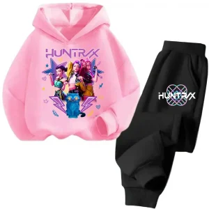 Girls Clothing 2025 Hot KPop Demon Hunter Cartoon Girls Hooded Sweatshirt Sweatpants Set Warm Children's Fashion Casual Tops