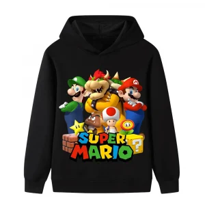 Cartoon fun Super Mario print boys girls pullover hoodie kids fall and winter casual comfortable soft fleece hooded sweatshirt