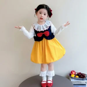 Snow White Girls Vest Dress Set 2025, Autumn Princess Two-Piece Outfit for Toddlers Sweet Top