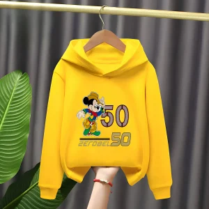 Disney Mickey Mouse graffiti print hoodie for kids, autumn and winter, casual loose-fitting hooded sweatshirt for boys and girls