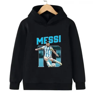 Messi Printed Children's Hooded Hoodie Plus Velvet Sweatshirt Casual Sportswear Pullover Black Top Boy and Girl Kid Baby Clothes