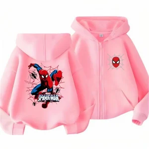 Children Zip Up Spider-Man Hoodie cardigan Tops Girl pink Boy Black Coat Hoodies Kid 3-12 Year Zipper Sweatshirts